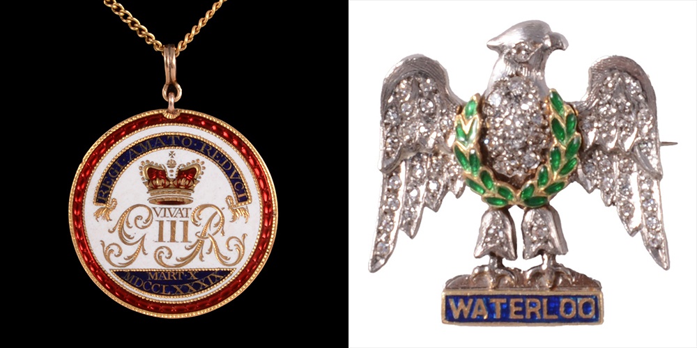 Regimental Waterloo brooch and Queen Charlotte pendant